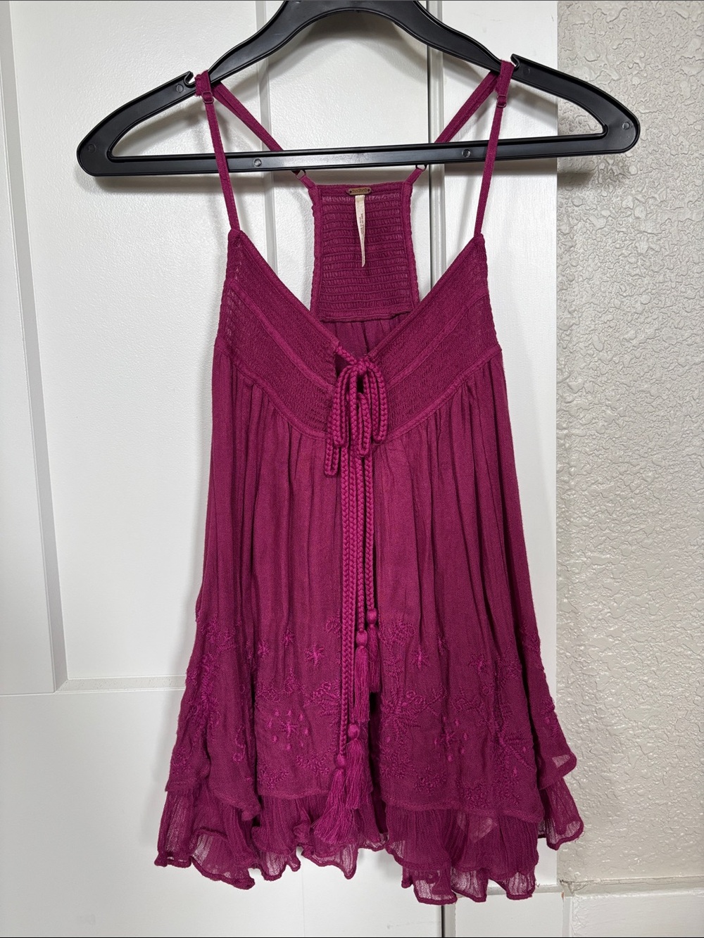 Free People Magenta Embroidered Tie-Front Spaghetti Strap Camisole
